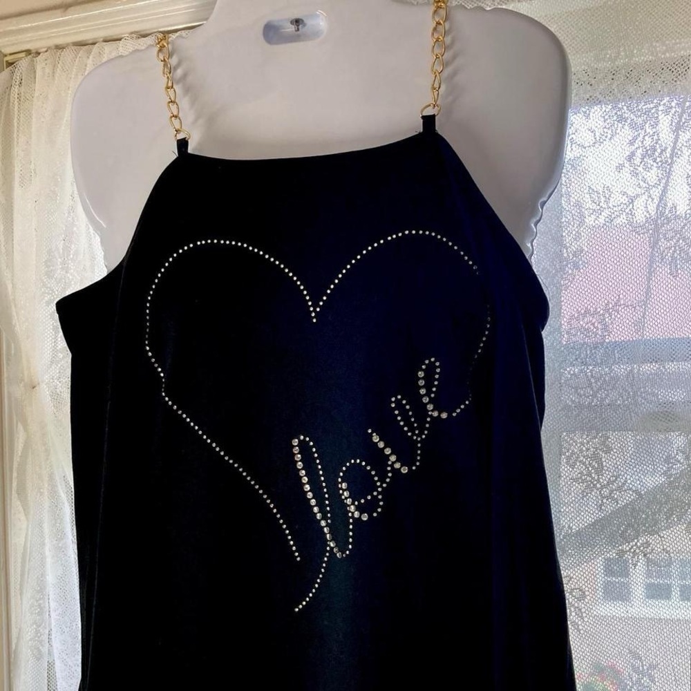 Black Shoulder I love you Blouse with Chain Straps